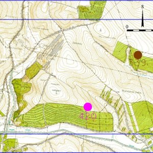 Ždánický les 2018. Mapový list 8-5. 339 - Brumovice 2 (okr. Břeclav) - trať Díly, Nivy - tvrz Divice - nedochovaná, ale doložená archeologickým výzkumem - středověk; 419 - Brumovice 1 (okr. Břeclav) - trať Díly - zaniklá vesnice Divice - středověk; 420 - Morkůvky 3 (okr. Břeclav) - trať Harasky - zaniklá vesnice Harasy - středověk.