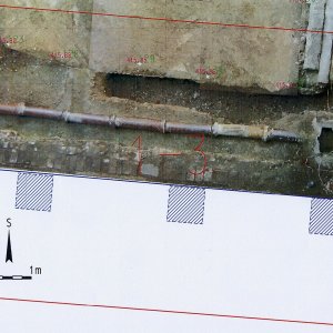 Náměšť nad Oslavou 2007. Sektor 1-3 – fotogrammetrický plán odkrytých archeologických situací s kontexty č. 51, 500, 700, 910, 913.